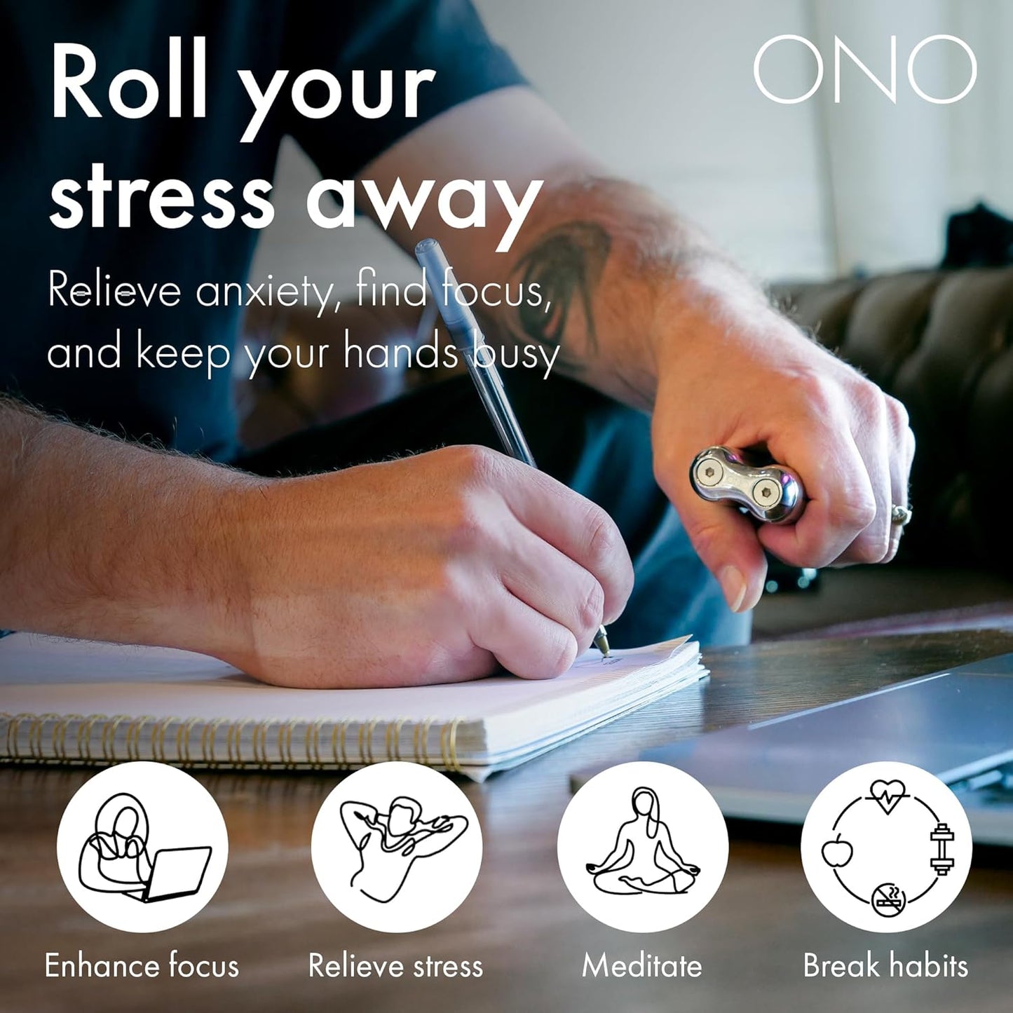 ONO Roller - Handheld Fidget Toy for Adults | Help Relieve Stress, Anxiety, Tension | Promotes Focus, Clarity | Compact, Portable Design | Stainless Steel Junior Size