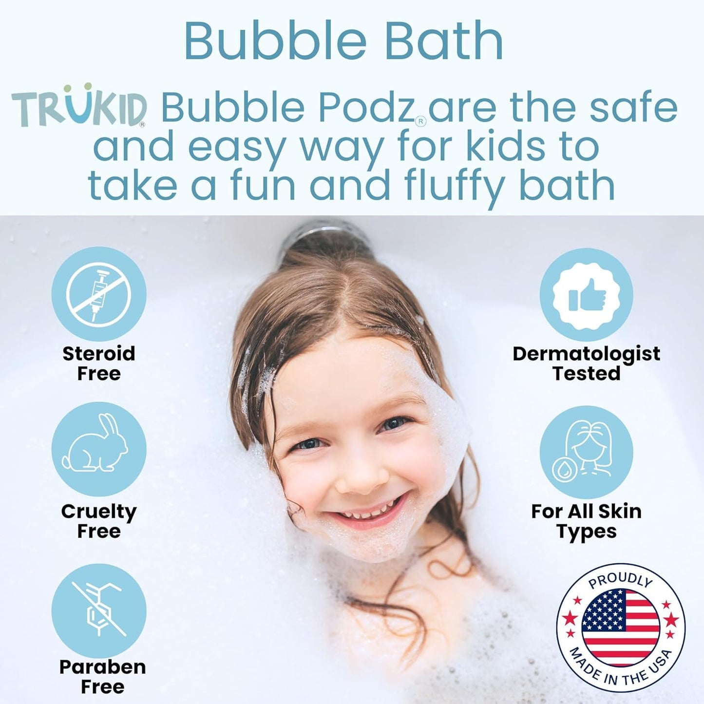 TruKid Bubble Podz Bubble Bath for Kids, Toddlers, & Babies, Tear Free Gentle & Refreshing Bath Bomb for Sensitive Skin with Natural Moisturizers, Non-Toxic, pH Balanced, Bubble Gum Scent (60 Podz)