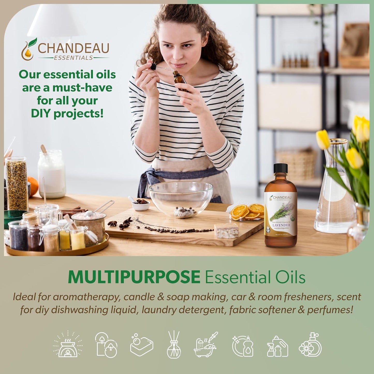 100% Pure Organic Essential Oil, Pure Lavender Essential Oil for Aromatherapy, Soap Making, Candles, Laundry, Perfume, Cleaners or Diffusers - Large Amber Glass Bottle, 16 oz.