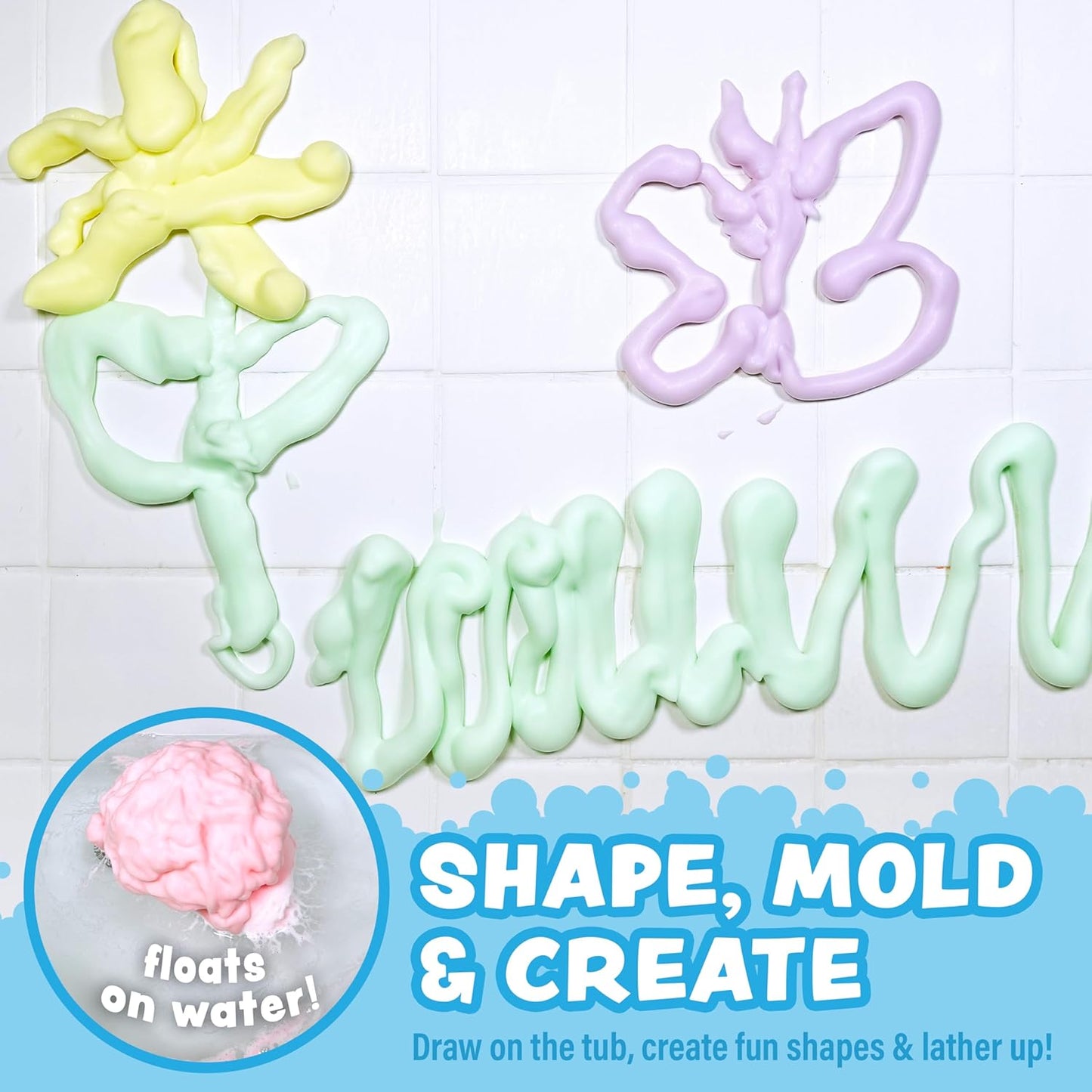 Tub Works® Fluffy Foam Soap, Variety 6 Pack | Shape, Mold & Create Bath Art with Soft Bath Foam for Kids | Gentle, Cleansing Kids Bath Soap | Easy-to-Use Spray Nozzles | Fruity, Fun Bath Colors