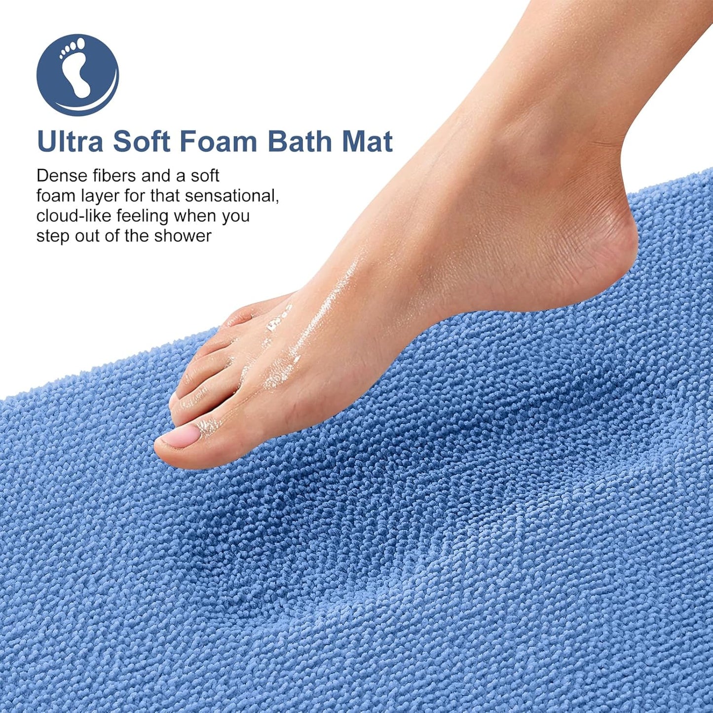 OLANLY Thick Memory Foam Bath Mat Rug 24x16, Extra Soft Absorbent Bathroom Rug, Quick Dry Bath Mat, Non-Slip, Machine Washable Carpet for Floor, Tub and Shower, Home Decor Accessories, Cornflower Blue