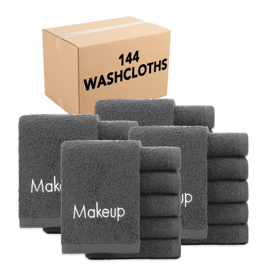 Arkwright Makeup Towels - Bulk Case of 144 - Soft & Gentle Cotton Washcloth Face Make Up Remover, Reusuable Eraser Cloth Essentials for Hosts & Artists, 13 x 13 in, Grey