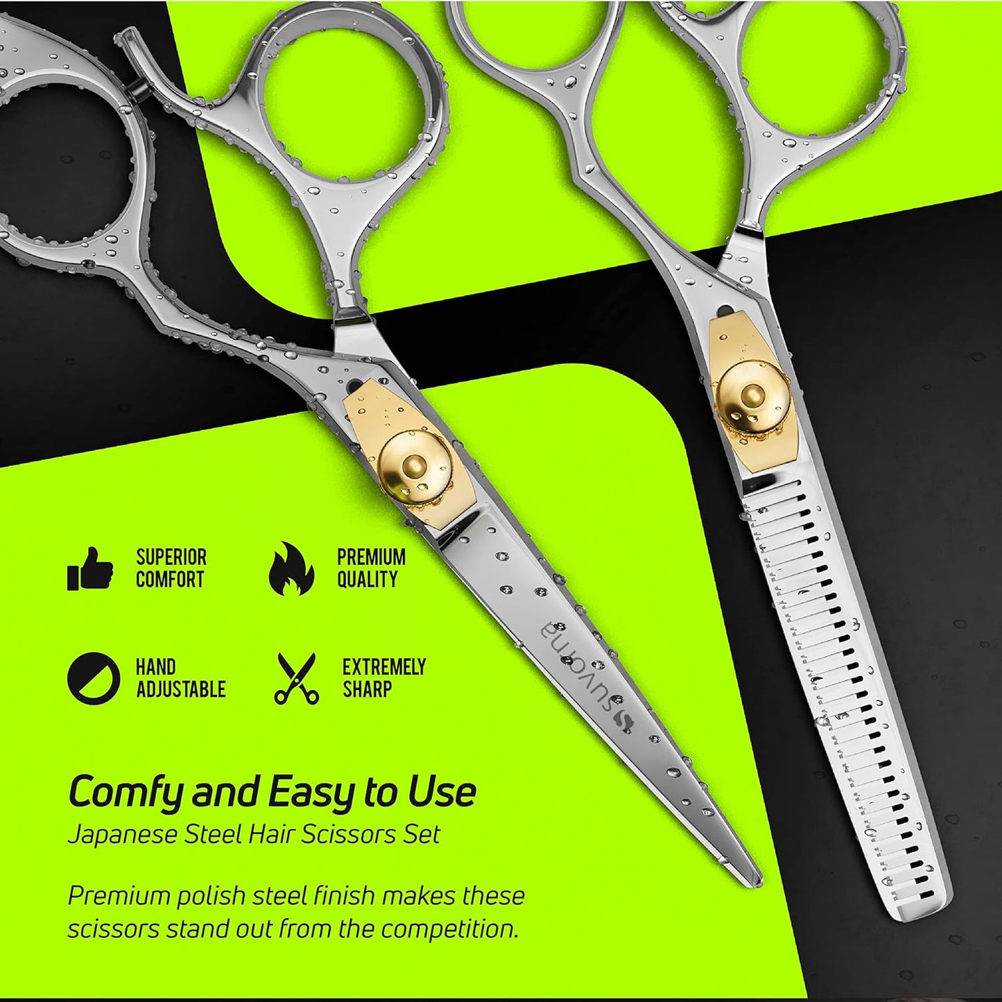 Suvorna Hair Cutting Scissors and Thinning Shears Set - Professional Hair Scissors Set - Barber Supplies and Accessories - Made with 420C Japanese Stainless Steel and Extremely Razor Sharp Edge.