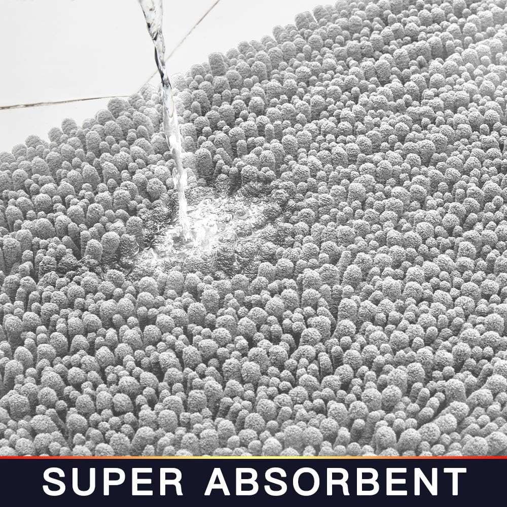 Walensee Bathroom Rug Non Slip Bath Mat (44x24 Inch Light Grey) Water Absorbent Super Soft Shaggy Chenille Machine Washable Dry Extra Thick Perfect Absorbant Best Large Plush Carpet for Shower Floor