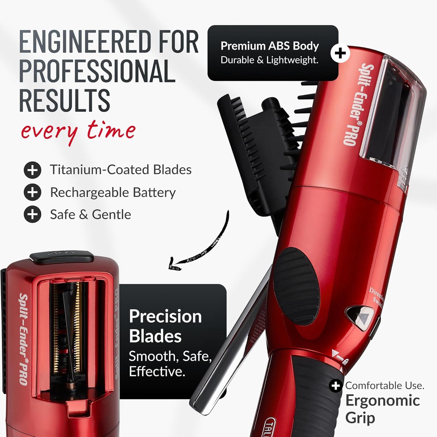 Split-Ender PRO - Professional Hair Trimmer with Charging Station, Automatic Split End Remover for Frizzy, Dry, Damaged, Colored, Broken, Curly, Straight or Bleached Hair Types, Hair Styling Tool