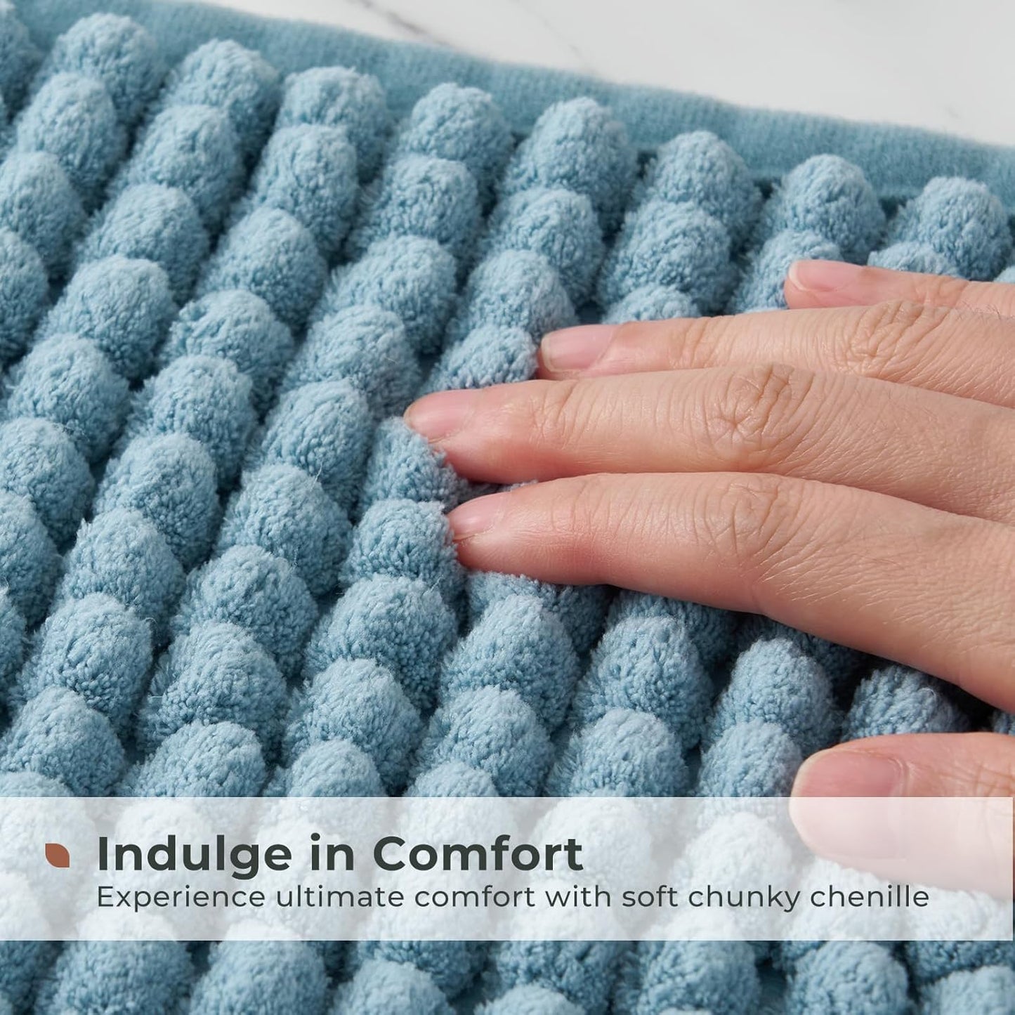 FRESHMINT Thick Chunky Chenille Bathroom Rugs 24"x36", Non Slip Bath Mat for Bathroom Floor, Large Soft Bathroom Decor Accessories, Cute Shower Mat Water Absorbent, Washable, Stone Blue