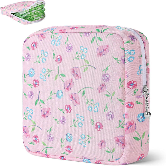 Desing Wish Period Bag Pouch Soft Cloth Sanitary Napkin Storage Bag Portable Menstrual Pad Pouches Tampon Holder for Purse First Period Kit for Girls 9-12 (Floral)