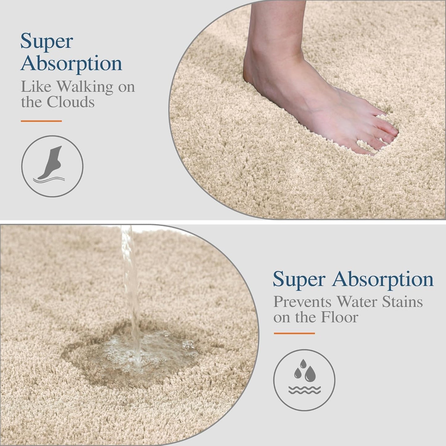 Walensee Large Bathroom Rug (24 x 40, Blush Beige) Extra Soft and Absorbent Shaggy Bath Mat Machine Washable Microfiber Mat, Non Slip Bath Mat, Luxury Bathroom Floor Mats Rubber Back