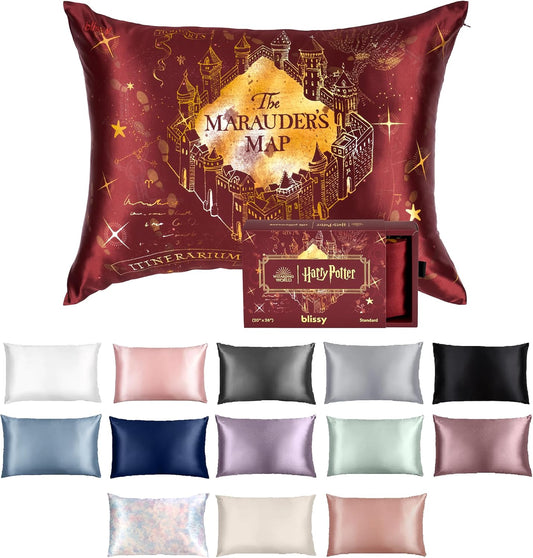 Blissy Silk Pillowcase - 100% Pure Mulberry Silk - 22 Momme 6A High-Grade Fibers - Silk Pillow Cover for Hair & Skin - Regular, Queen & King (Harry Potter - Marauder's Map, King)