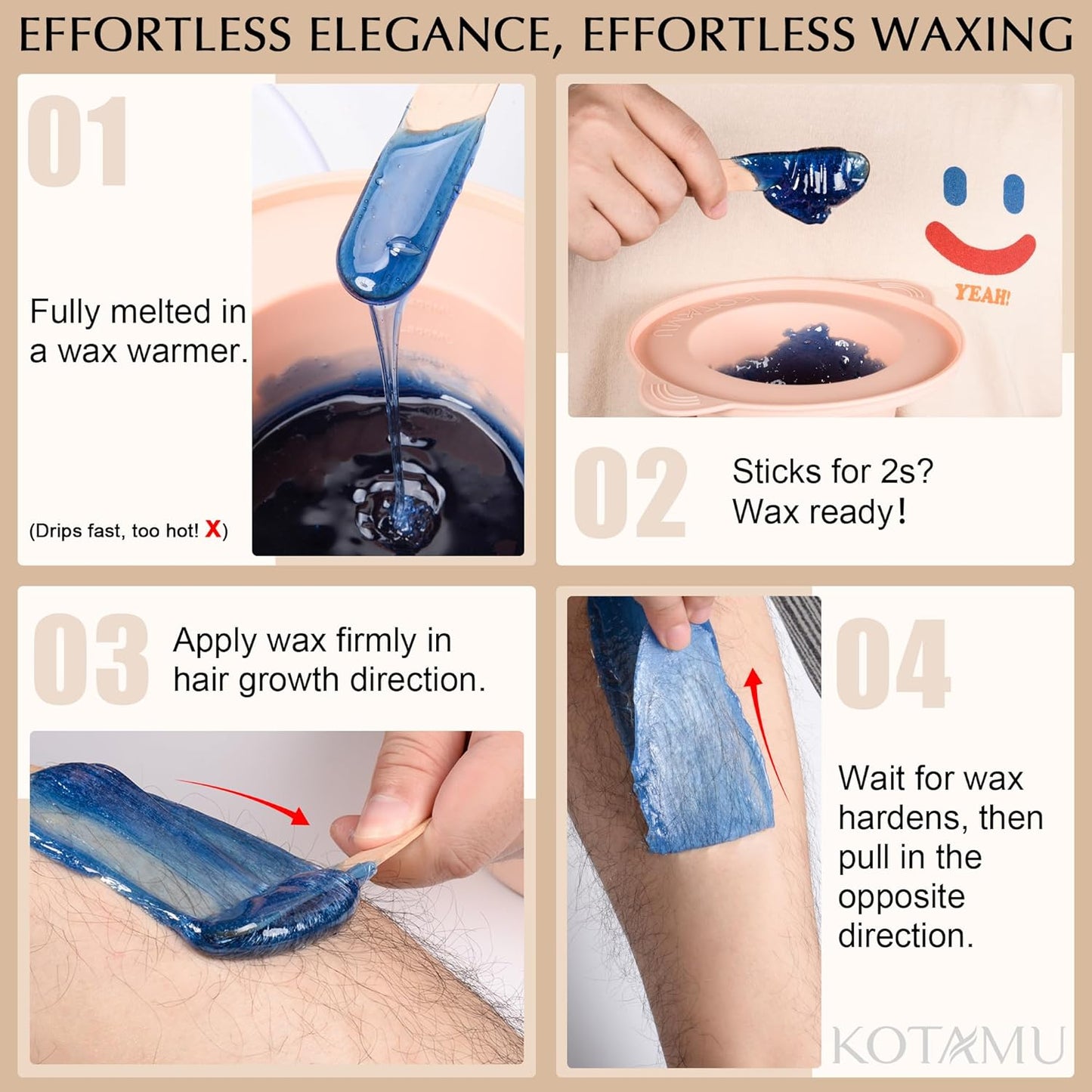 KOTAMU Waxing Kit for Women & Men, Professional Wax Warmer for Hair Removal with Silicone Pot, Wax Kit for Coarse Thick Fine Fuzzy Hair & Sensitive Skin, Waxing Warmer for Home Salon Use
