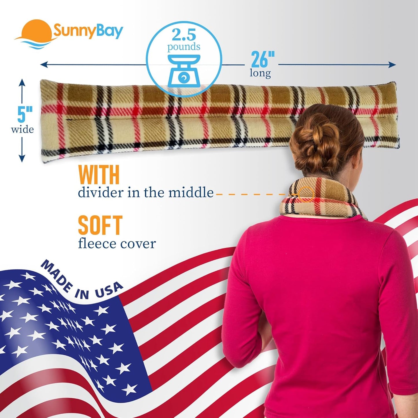 SunnyBay Microwave Heating Pad, Microwavable Moist Heated Neck and Shoulder Wrap, Versatile Weighted Beanbag Cold Pack or Warm Compress for Pain Relief, 26x4 Inches, Made in USA, London