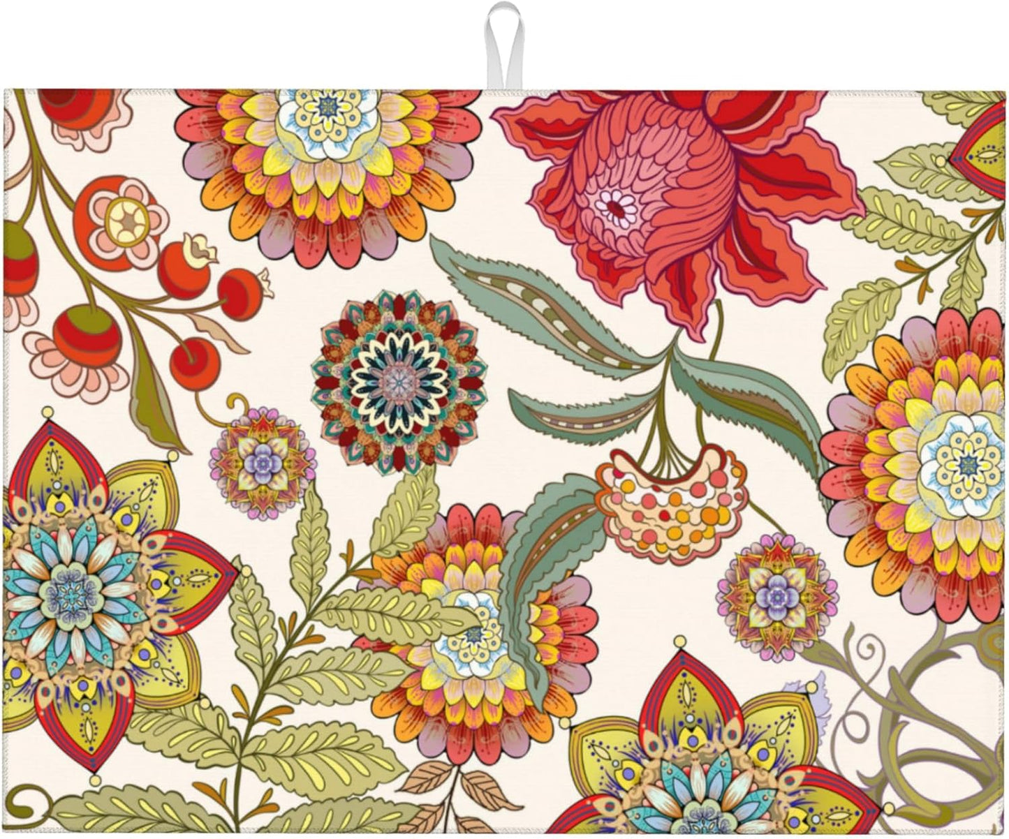 Boho Floral Dish Drying Mat for Kitchen Counter 18"x24" Colorful Decorative Dishes Pad Dish Drainer Rack Mats Microfiber Washable Absorbent Kitchen Decor, Flower