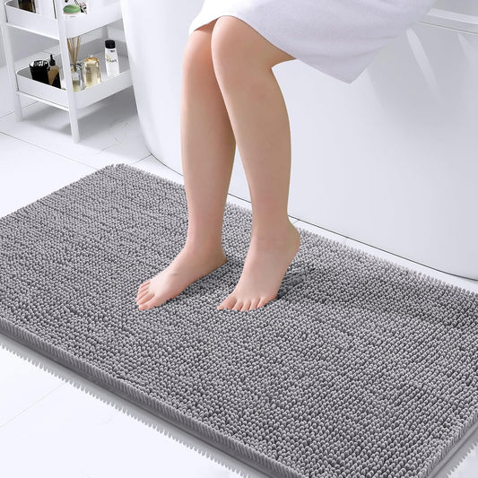 OLANLY Bathroom Rugs 45x27, Extra Soft Absorbent Chenille Bath Rugs, Rubber Backing Quick Dry, Machine Washable Bath Mats for Bathroom Floor, Tub and Shower, Home Decor Accessories, Grey