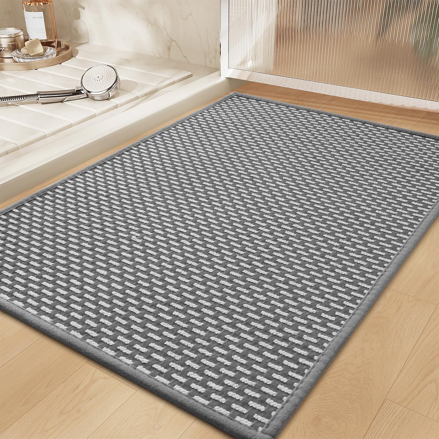 RESARE Non Slip Bath Mat - Machine Washable Bathroom Rug, Super Absorbent Quick Dry Bath Mat, Bath Rug Ultra Soft Rug for Bathroom Floor, 17"x24" Dark Grey
