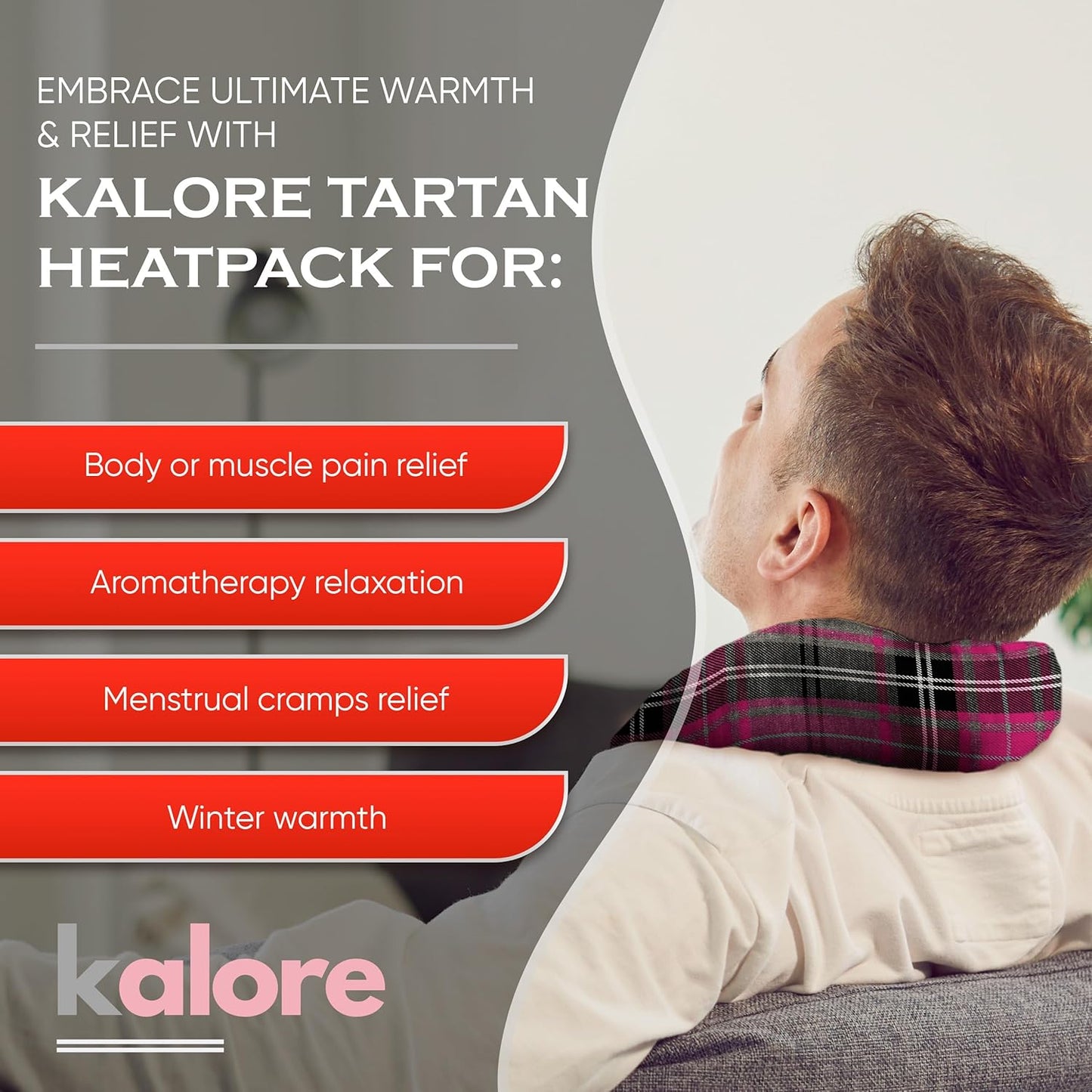 Microwavable Heating Pads for Winter Warmth, Back, Stomach & Head Comfort – Kalore Soft Cotton Tartan Neck Wrap – Even Heat Distribution Hot Compress Bag – Wheat Heat Pad XL – Unscented – Pink