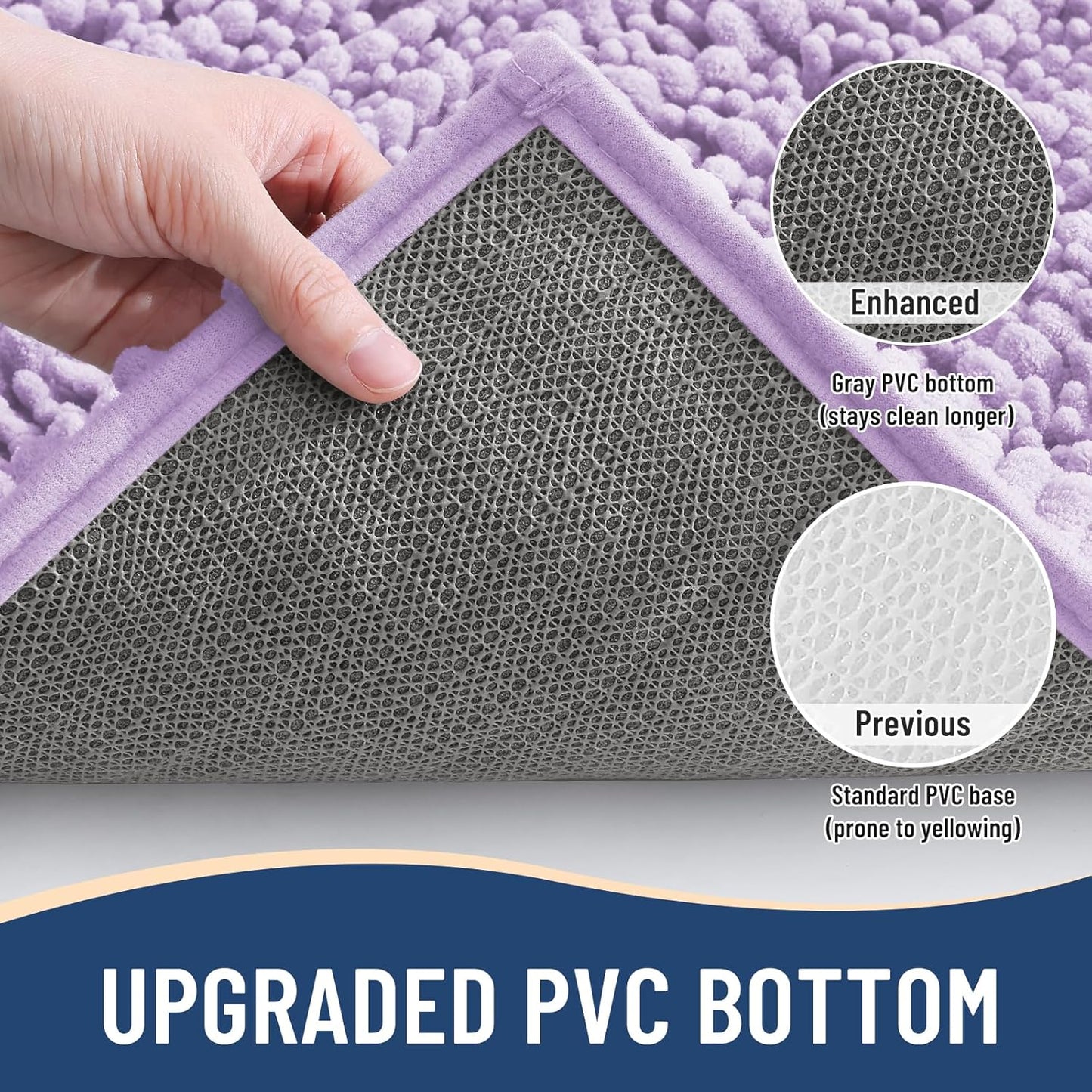 Arotive Luxury Chenille Bathroom Rug Mat, Extra Soft Thick Absorbent Shaggy Bath Rugs, Non-Slip Machine Wash Dry, Plush Bath Mats for Bathroom, Shower and Tub, 54x24, Light Purple