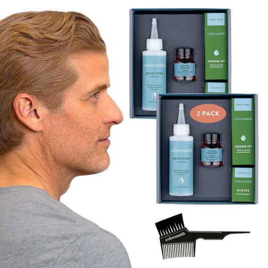 Hair & Beard Color for Blending Grays 2 pack - Medium Golden Copper Blonde - Ammonia-Free Complete Men’s At-home Beard & Hair Dye Kit, Professional-grade Demi-Permanent Hair Color (8.34)
