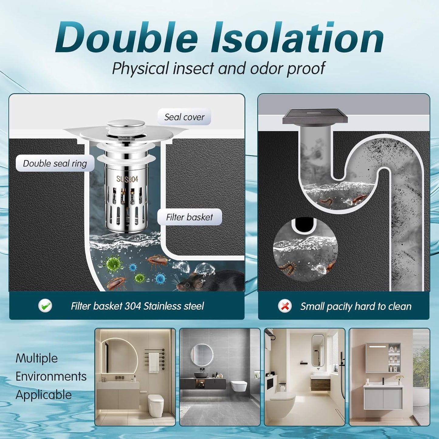 Bathroom Sink Stopper Hair Catcher, Pop-up Sink Drain Strainer with Removable Stainless Steel Strainer Basket Hair Catcher, Universal Drain Filter for Bathroom Sink Stopper Replacement (1PCS)