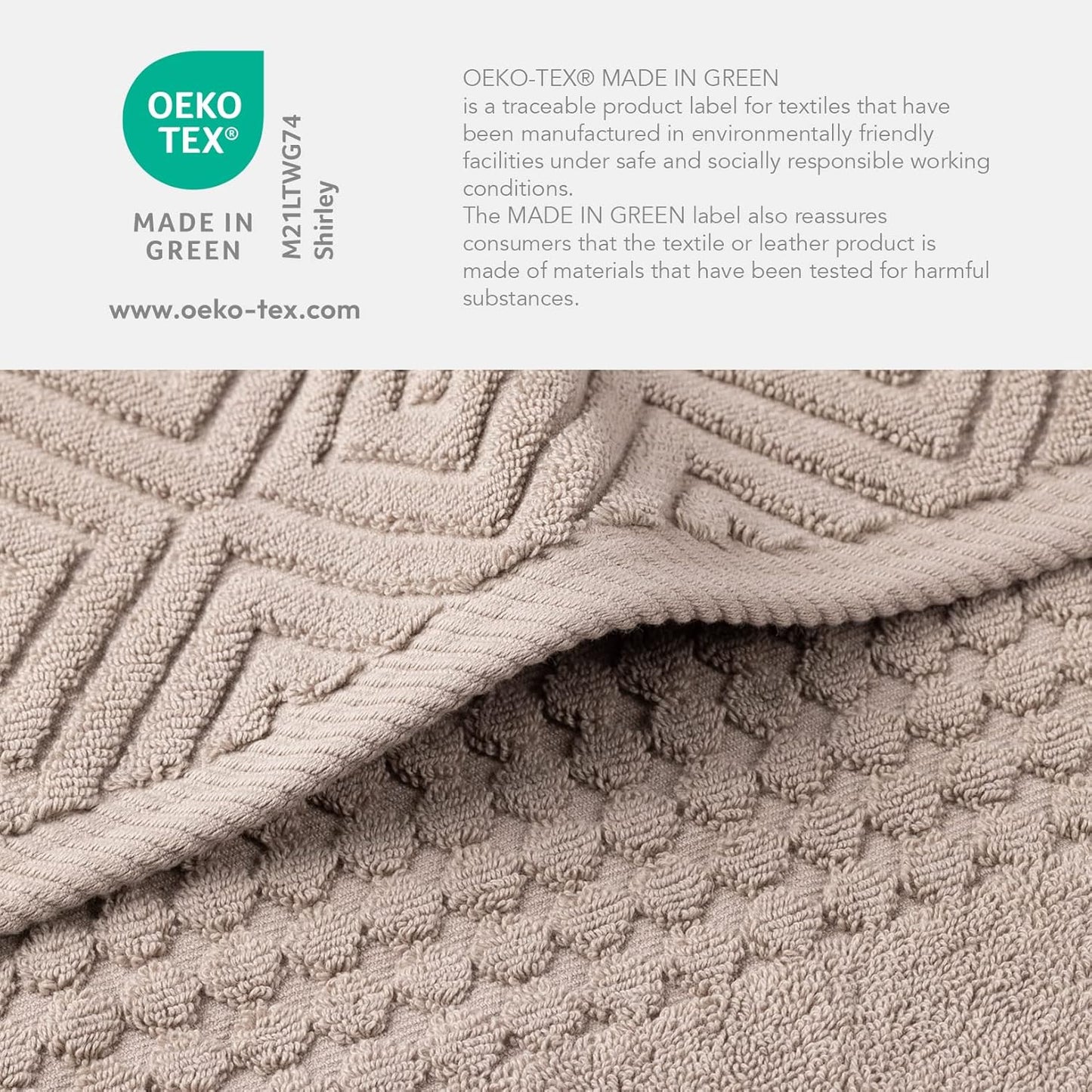 Texere 100% Organic Cotton Diamond Jacquard 700 GSM Luxury Bath Towel Sets - Ultra Soft and Absorbent Hotel and Spa Quality (Diamond, Oxford Tan, 4 Bath Towels)