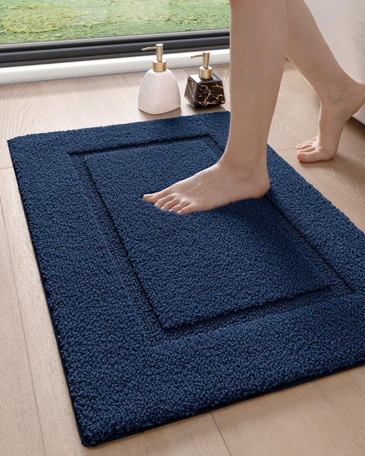 DEXI Bathroom Rugs 32x20, Washable Non Slip Bath Mat for Shower Floor, Absorbent Quick Dry Bathmat with Rubber Backing, Ultra Soft Plush Carpet for Tub, Navy