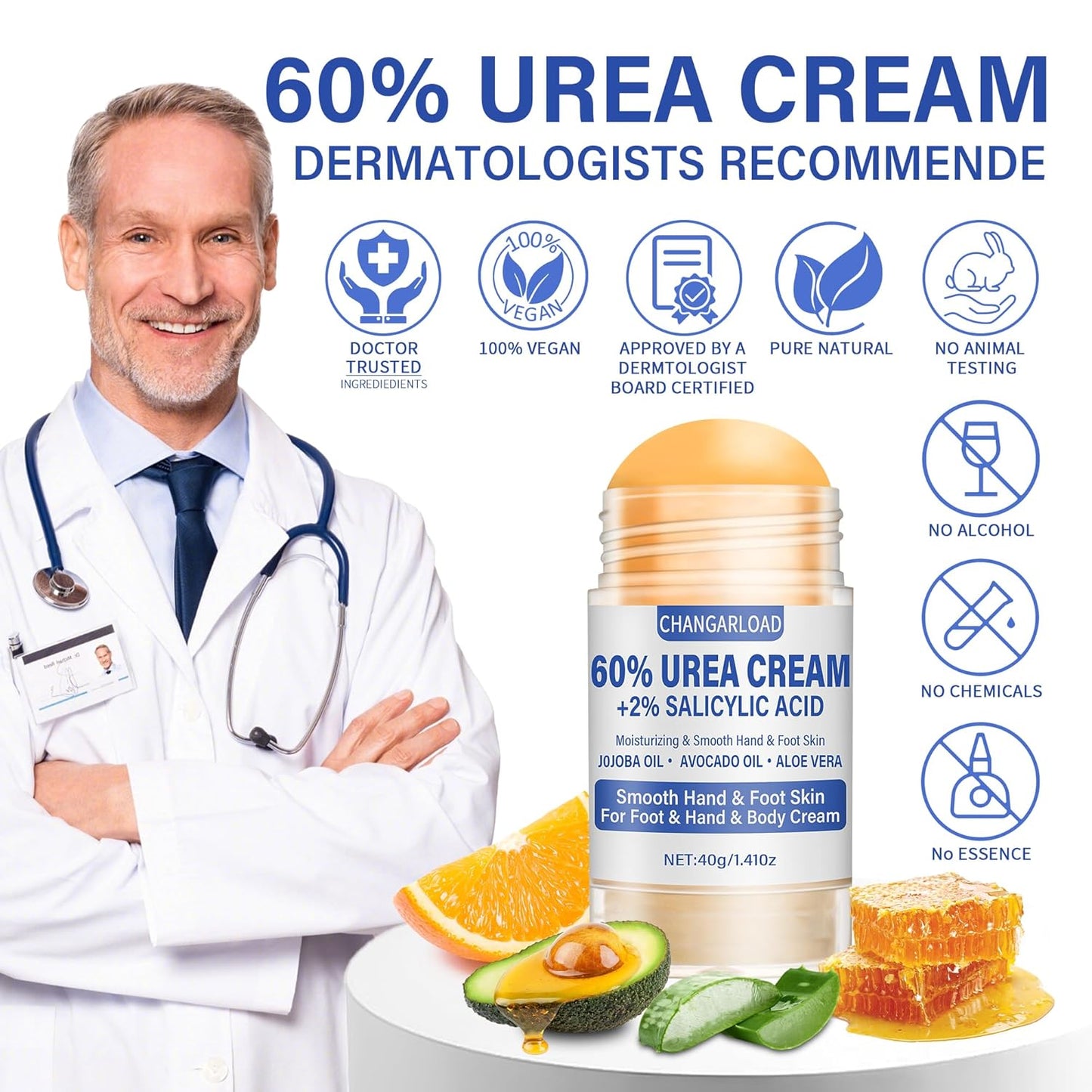 Urea Cream 60 Percent For Feet Maximum Strength - Intensive Repair Dry Cracked Skin, Urea Cream For Foot, Foot Cream For Dry Cracked Heels and Feet, 2 Pcs - 1.41 Oz