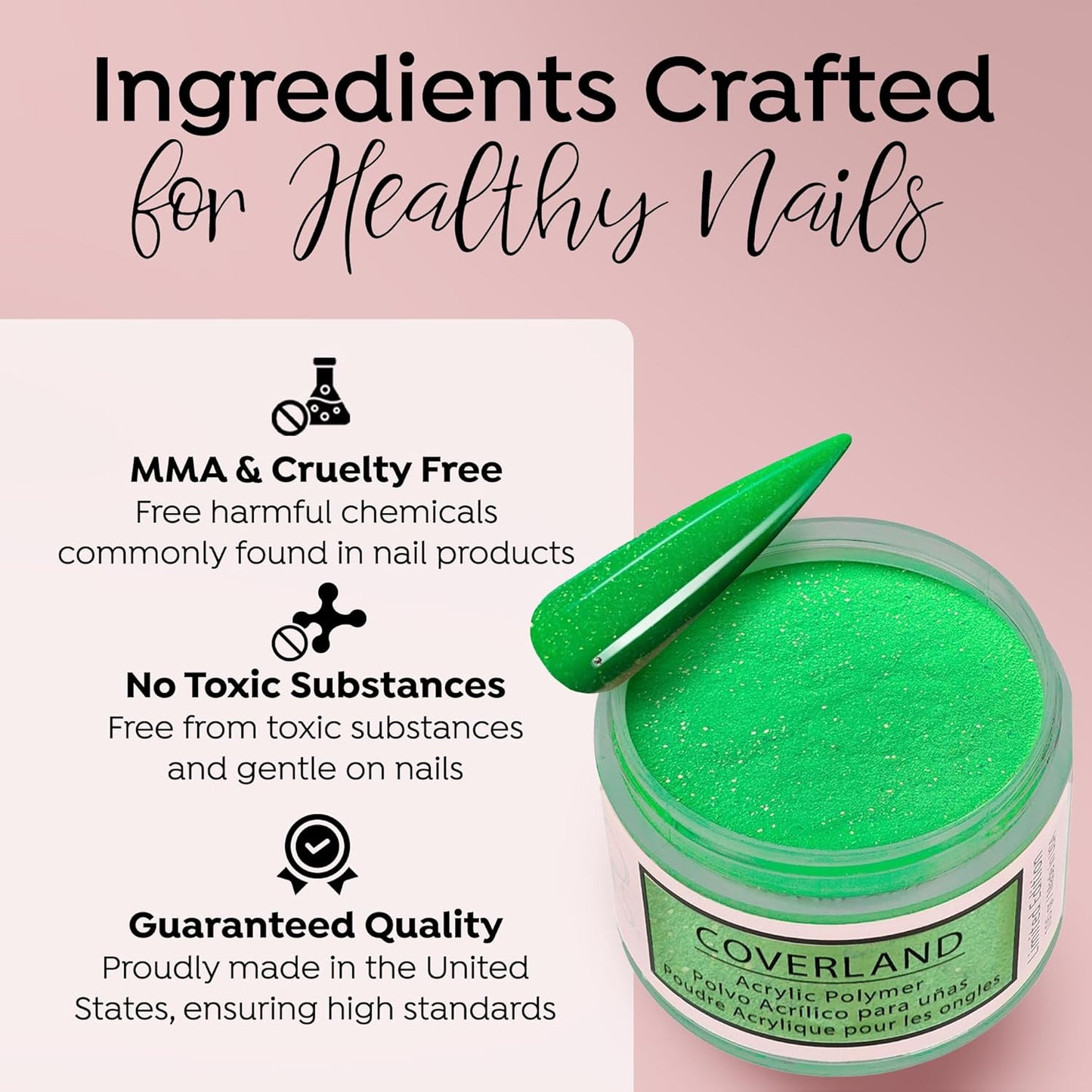 Tones Coverland Acrylic Nail Powder "Green Apple" - Limited Edition Acrylic Powder for Nail Design, Sculpting, and Masking Nail Bed Imperfections - Professional Acrylic Nail Supplies - (1.5 Oz)