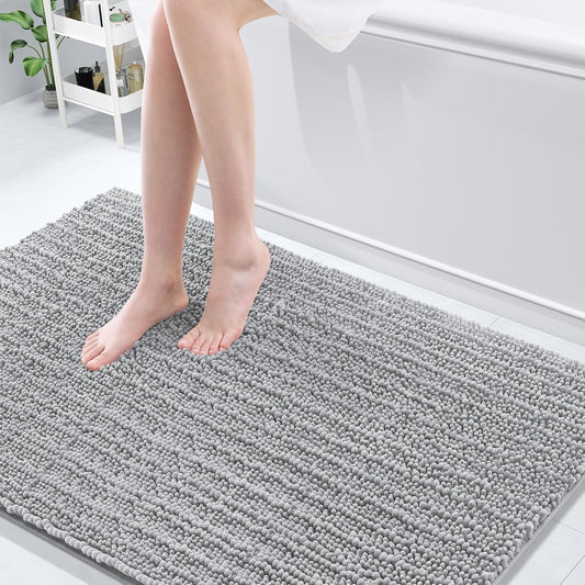 Arotive Luxury Chenille Bathroom Rug Mat, Extra Soft Thick Absorbent Shaggy Bath Rugs, Non-Slip Machine Wash Dry, Plush Bath Mats for Bathroom, Shower and Tub, 59x35, Light Grey