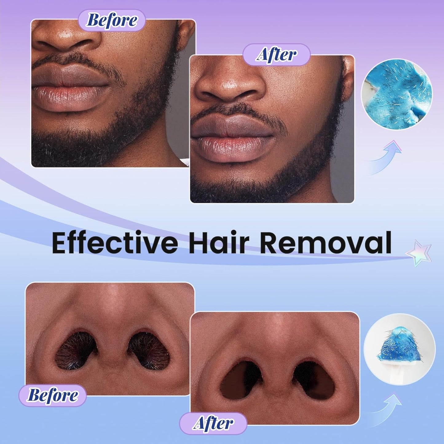 Nose Wax Kit for Men Nose Waxing, 100g Wax 30 Applicators Ear wax kit Hair Removal for Men and Women,Safe Quick Painless Nasal Waxing,10 Mustache Patch 10 Ears Guards,15-20 Uses