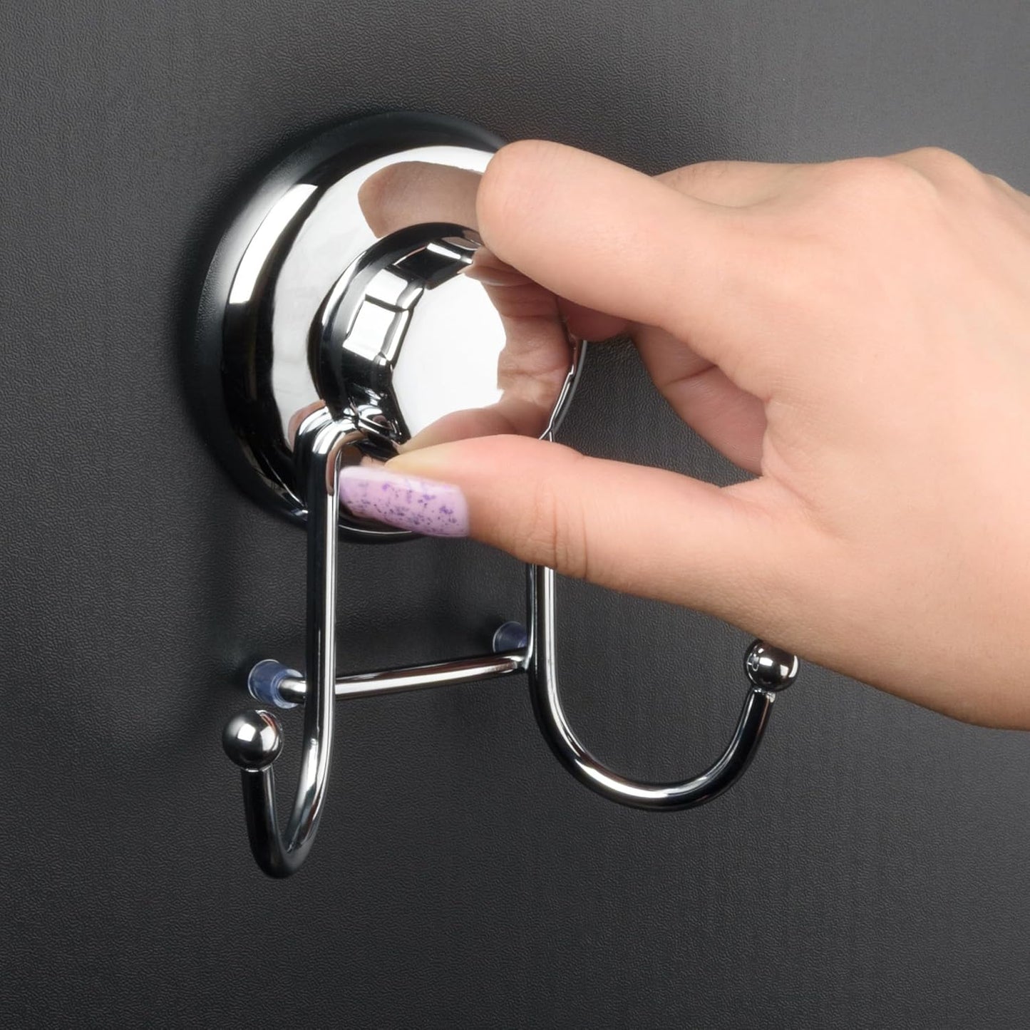 Powerful Vacuum Suction Cup Hooks - Organizer for Towel, Bathrobe and Loofah - Strong Stainless Steel Towel Hooks for Bathroom & Kitchen, Towel Hanger Storage (2 Pack)