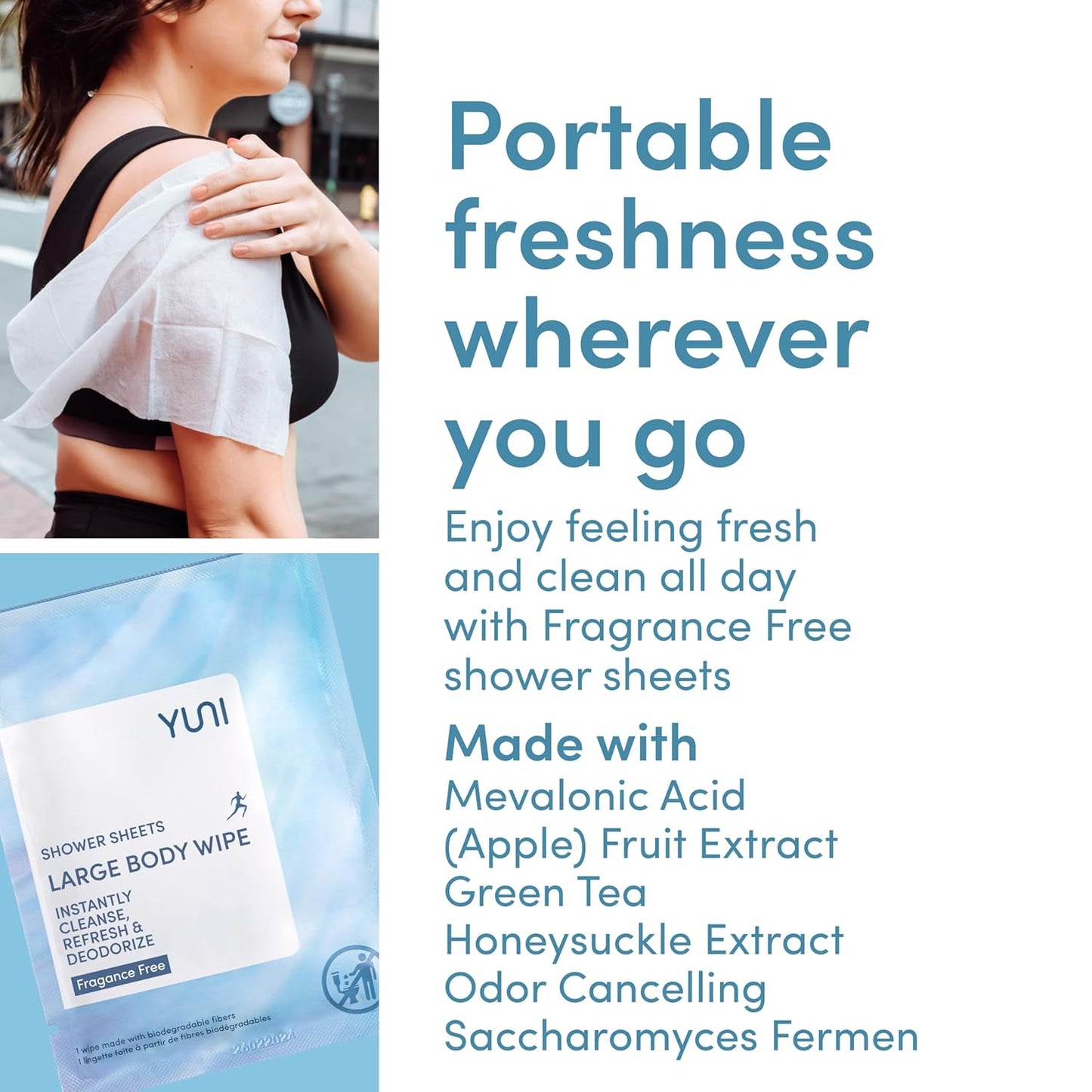 YUNI Beauty Large Body Wipes (Unscented, 6 Count) Super Soft Moist Showerless Wipes that Cleanse & Deodorize - On-the-Go Waterless Body Cleanser - Biodegradable Individually Wrapped Wipes for Travel