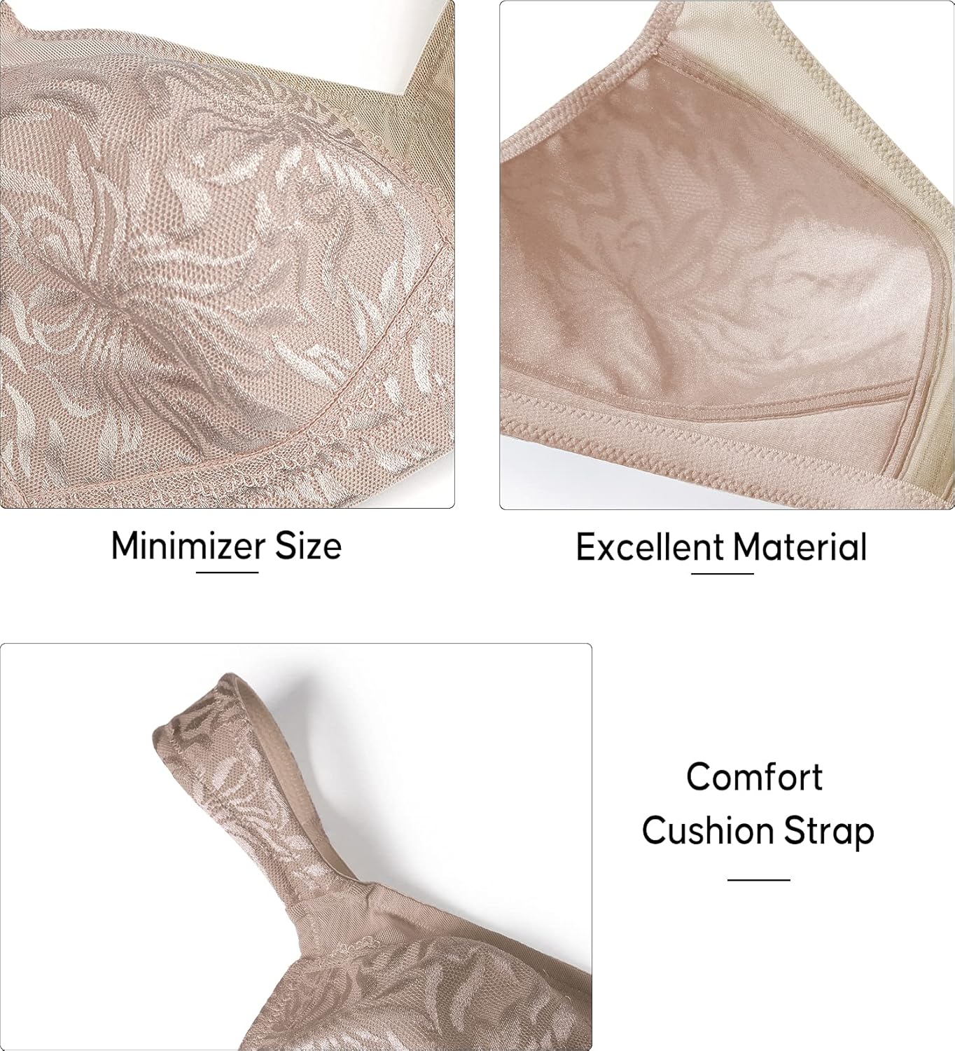 ZeroBound Women's Minimizer Bras Comfort Cushion Strap Wirefree Full Coverage Large Bust Non-Padded Bra