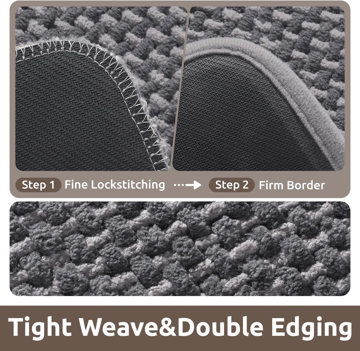 AMOAMI Chenille Bath Mat Super Absorbent Bathroom Mat Quick Dry Low Pile Bath Mats for Bathroom Washable Rubber Backed Bathroom Runners Fit Under Door, Front of Bathtub, Darkgrey&LIGHTGREY 24"x70"