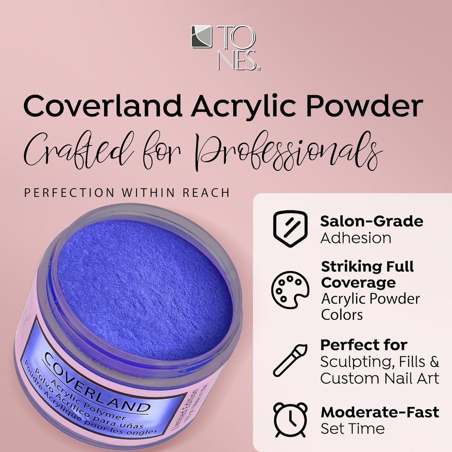 Tones Coverland Acrylic Nail Powder "Haute Couture" - Limited Edition Acrylic Powder for Nail Design, Sculpting, and Masking Nail Bed Imperfections - Professional Acrylic Nail Supplies - (1.5 Oz)