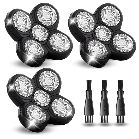 3 Pack Shaver Replacement Blades Compatible with Freedom Head Shaver Kit, 5 Blades Shaver Replacement Heads for Head Shavers for Bald Men, Replacement Blades for Head Electric Razor Shaving, 3 Brush