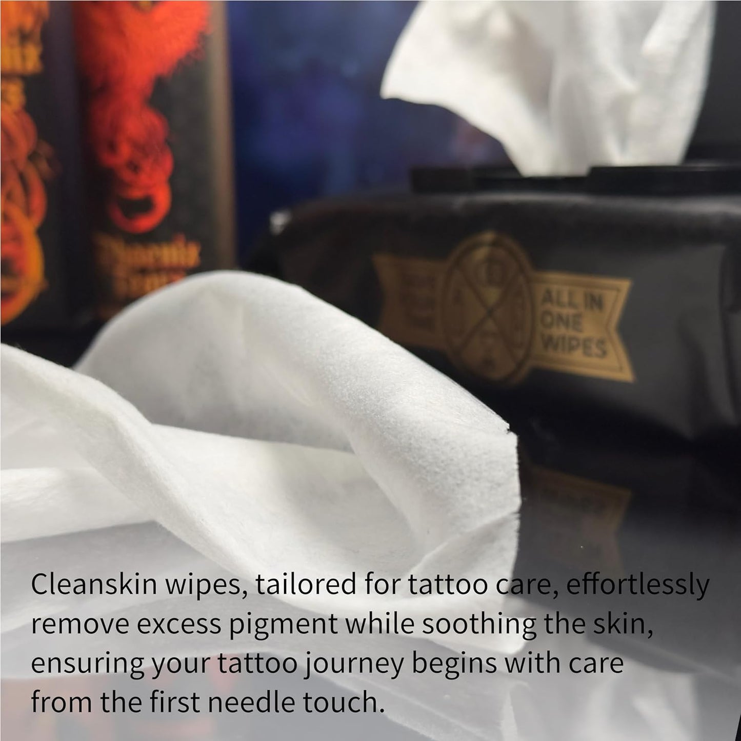 CleanSkin Cleansing Safe Green Soap Wipes for Tattooing and Phoenix Tears Tattoo Balm Tattoo Aftercare PMU & Piercings | 80 Count & 150 ml (Cleanskin + Phoenix Tears)