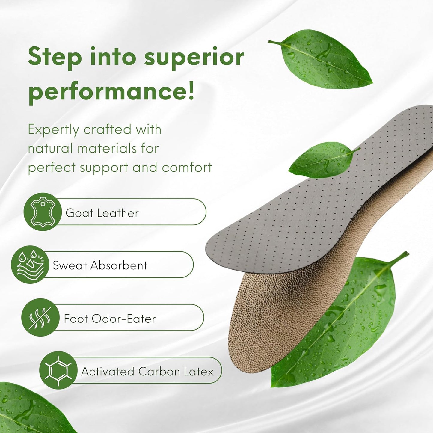 HANDARTE Leather Sockless Shoe Insoles | Thin Dress Shoe Inserts for Women | 100% Natural Goatskin - ChromeFree, Anti Sweat & Anti-Odor (US W5.5/6 | EU36)