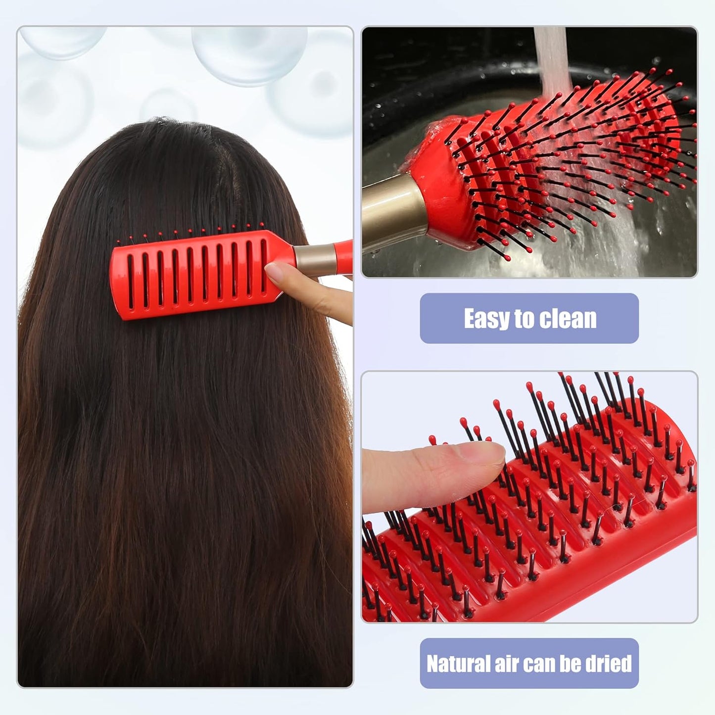 VOCOSTE 1 Pcs Hair Brush, Detangling Brush for Women Men, Hair Brush for Straight, Curly, Long, Short, Thick, Thin, Dry Hair, Red, Plastic