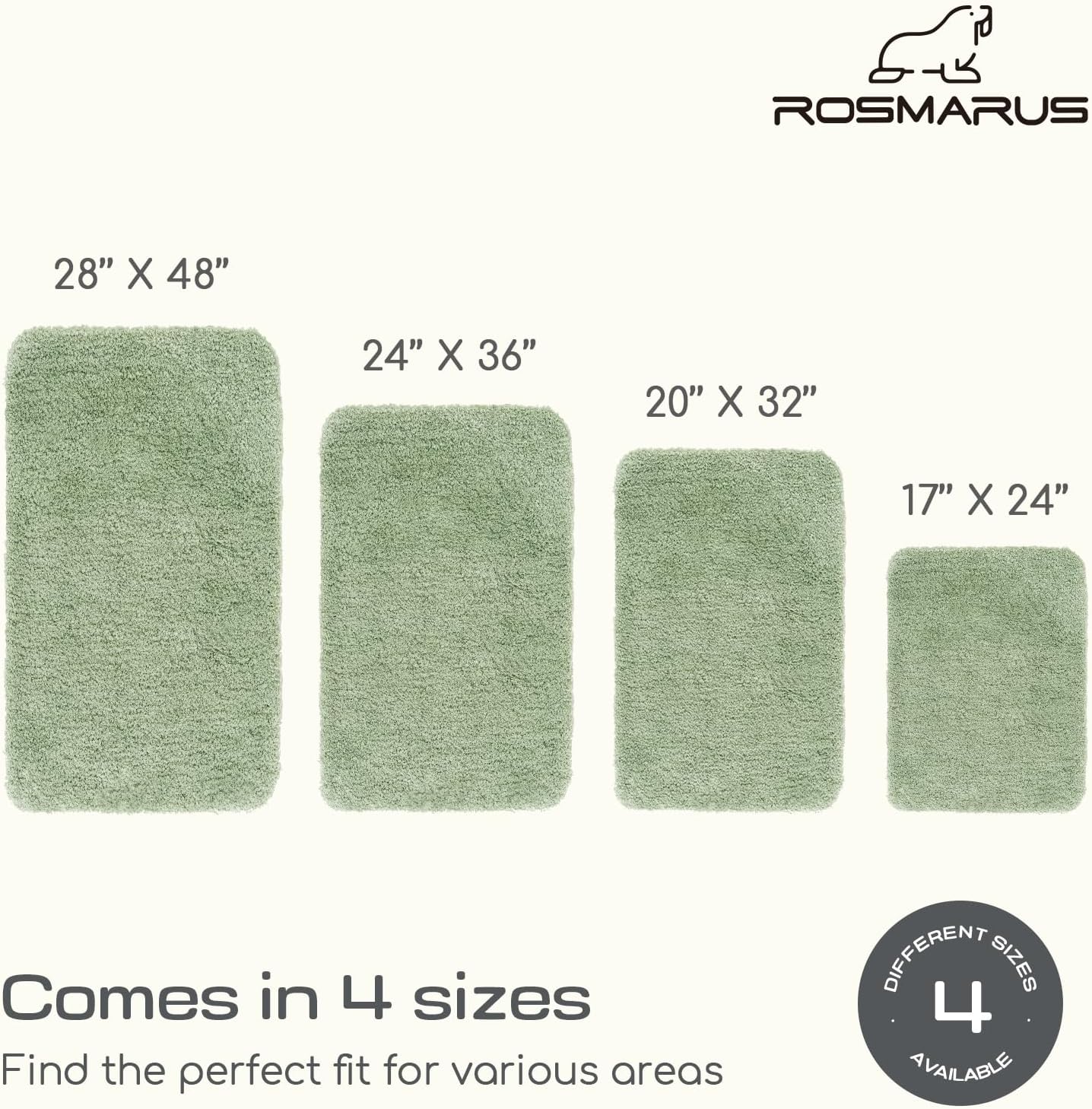 ROSMARUS Shaggy Bath Rugs Non-Slip 28”X48”, Extra Long Bathroom Mat with Fluffy Soft & Water Absorbent Microfiber, Shower Carpet, Machine Washable Bathroom Rug for Floor Tub, Green