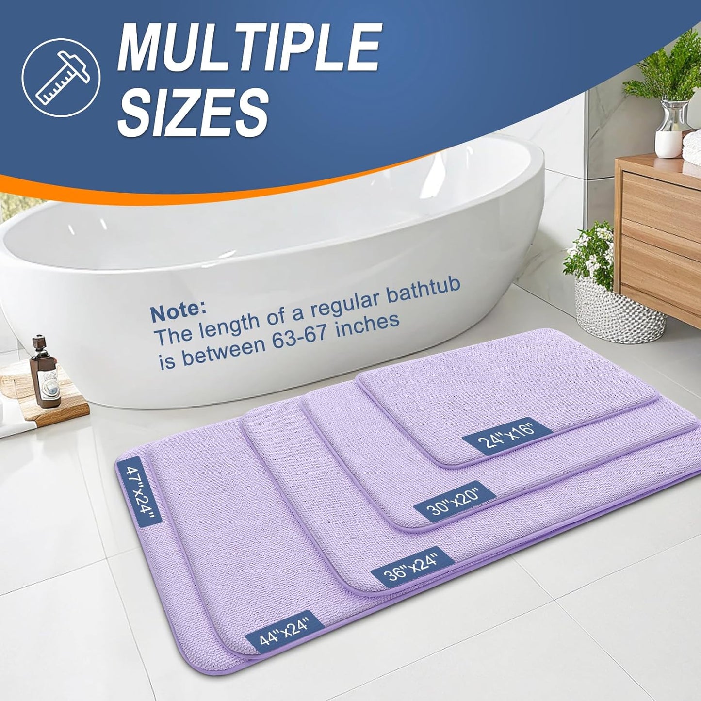 OLANLY Thick Memory Foam Bath Mat Rug 30x20, Extra Soft Absorbent Bathroom Rug, Quick Dry Bath Mats, Non-Slip, Machine Washable Carpet for Bathroom, Tub and Shower, Home Decor Accessories, Lavender