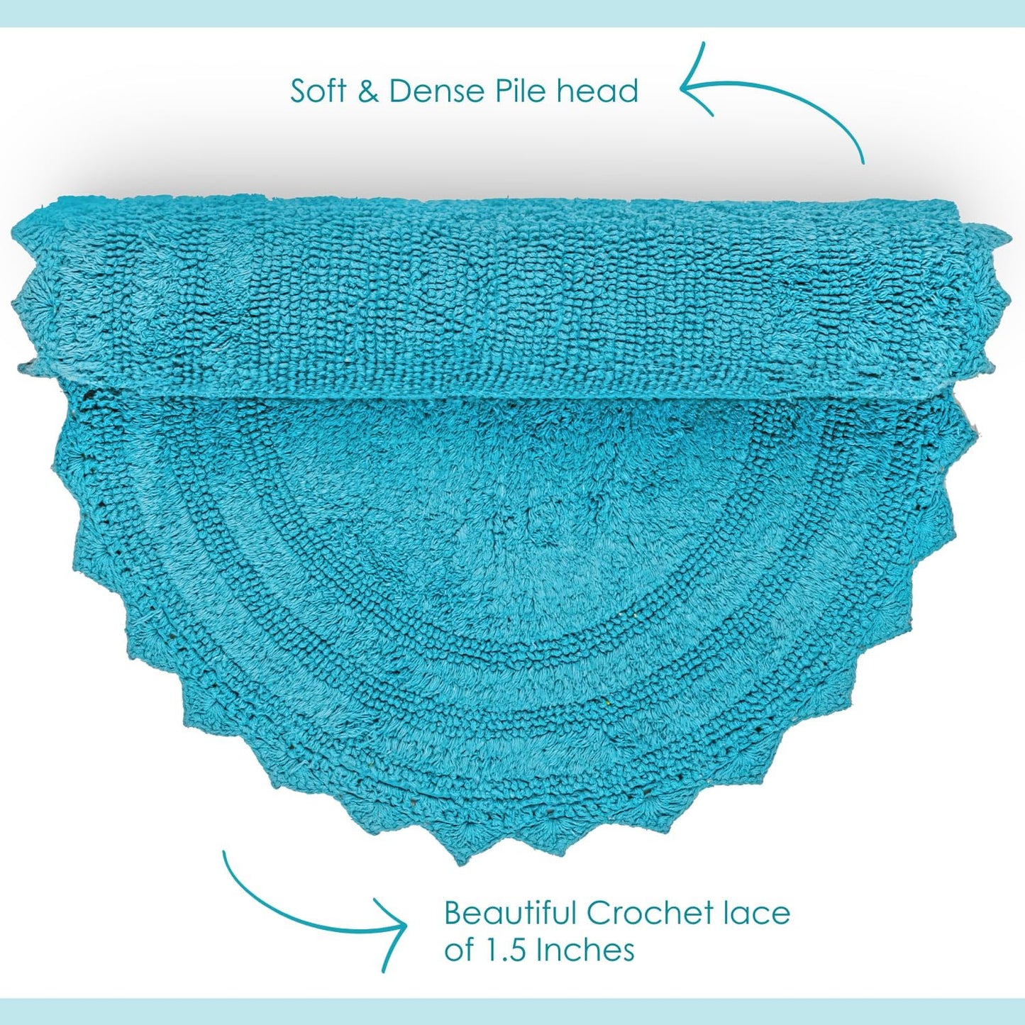 RAJRANG Pearled Bluebird Crochet Cotton Bath Mat | Reversible, Absorbent, Non-Slip Oval Rug for Bathroom, Spa & Kitchen | Machine-Washable, 34×21"