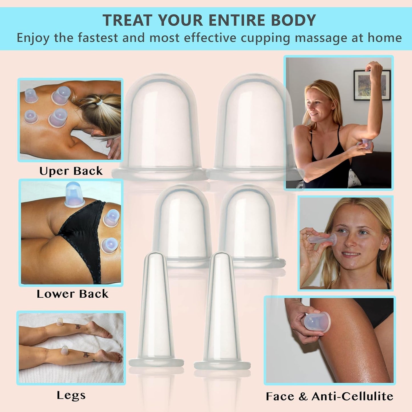 Cupping Kit for Massage Therapy - by DoSensePro, Cupping Set of 6 Professional Silicone Cups