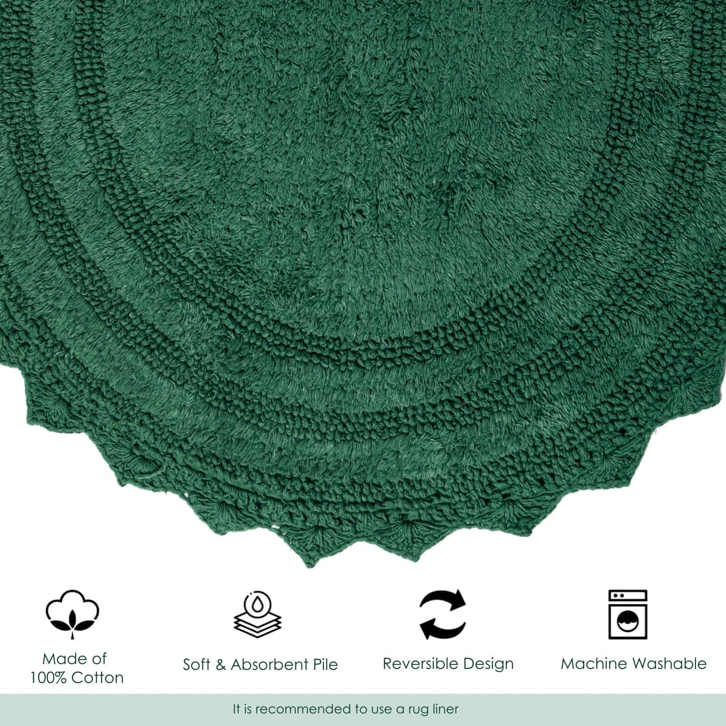 RAJRANG Foliage Green Cotton Bath Rug | Oval 24x17 Inches with Crochet Trim | Soft Reversible Bathroom Mat for Modern, Rustic, or Boho Interiors