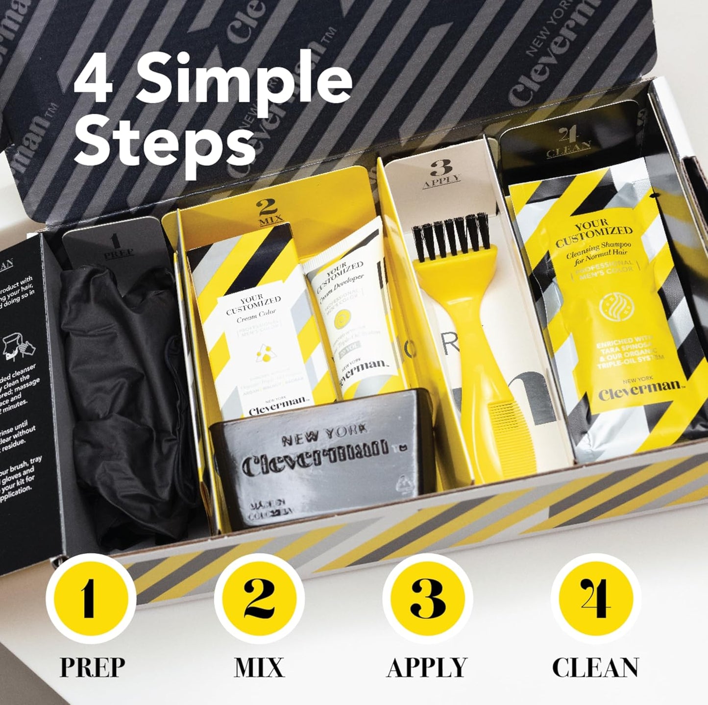 CLEVERMAN Lightest Blond Hair & Beard Dye for Men, All-in-One Reusable Kit - Men's Color For Natural-Looking Gray Coverage, Professional-Quality and Ammonia-Free