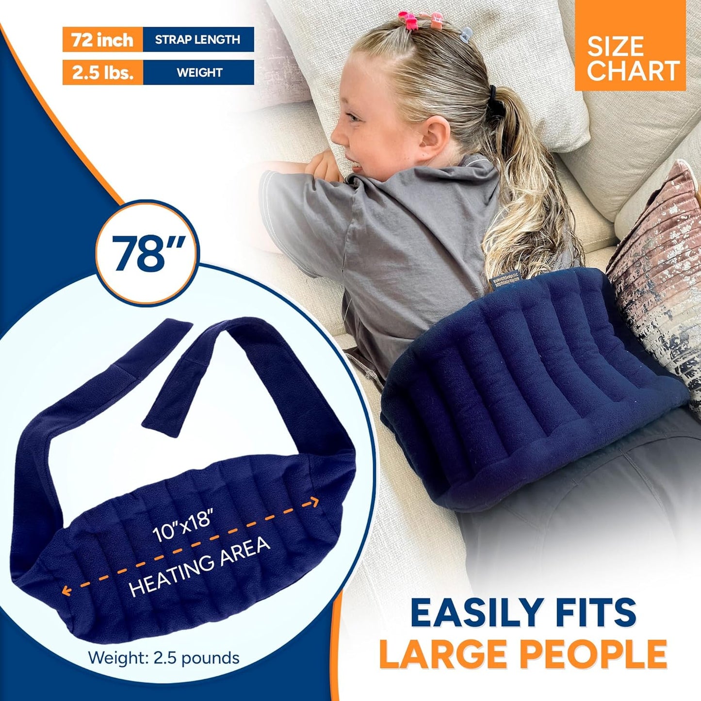 SunnyBay Microwave Heating Pad, Microwavable Moist Hot/Cool Bean Bag Wrap for Neck, Shoulder, Knee, or Back Pain with XL Fastening Straps, 10x18 Inch Heating Area, 2.8 Lbs, FSA HSA Eligible, 78 Inches