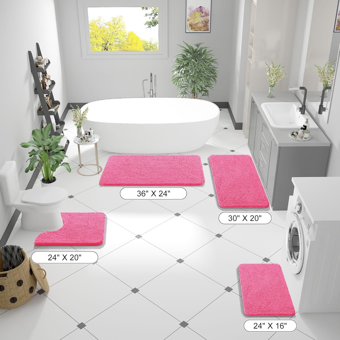 OLANLY Bathroom Rugs 40x32, Extra Soft Absorbent Chenille Bath Rugs, Rubber Backing Quick Dry, Machine Washable Bath Mats for Bathroom Floor, Tub and Shower, Home Decor Accessories, Hot Pink