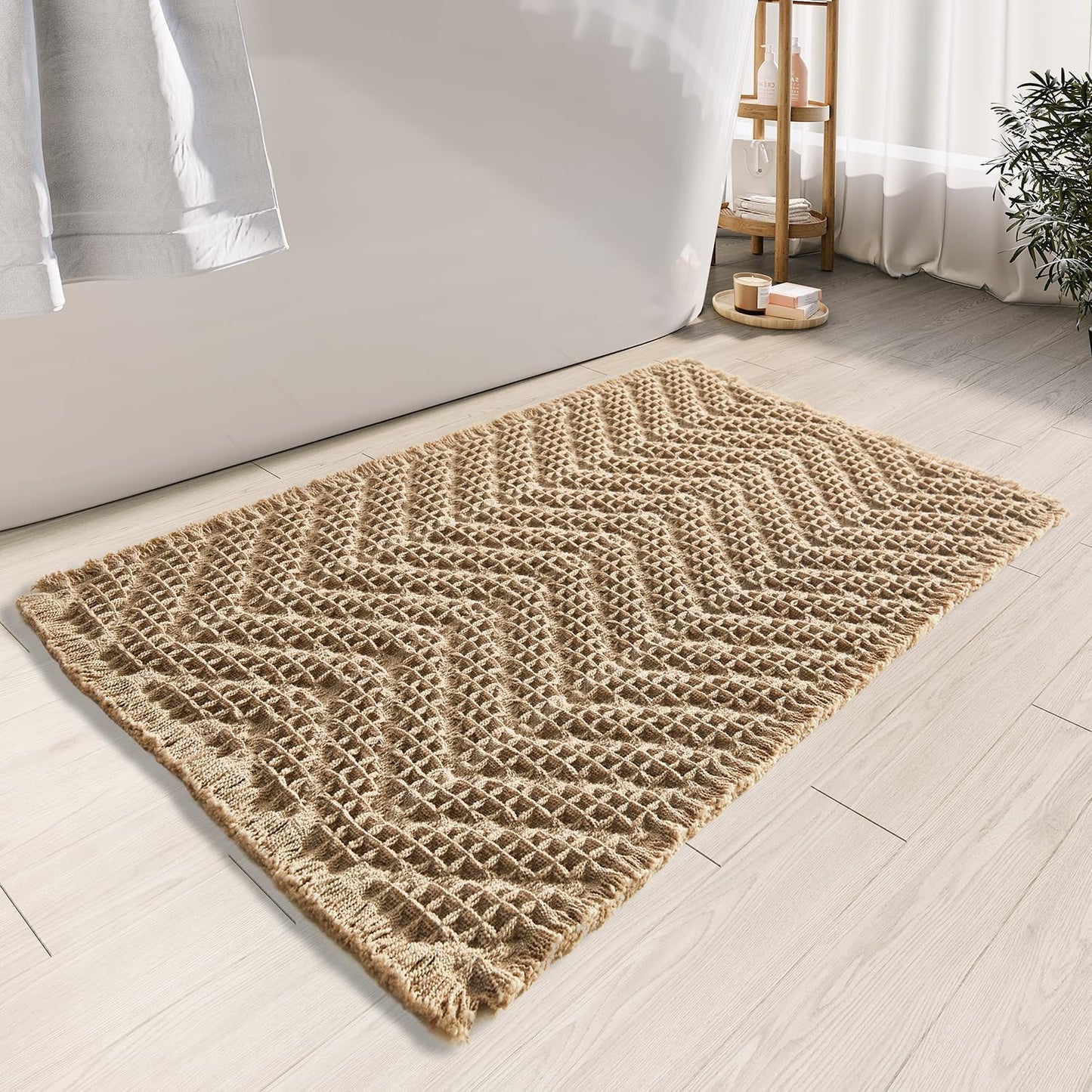 Bathroom Floor Mat,Boho Bath Rug,Super Absorbent Bath Mat,Bathroom Rugs Non Slip Washable, Quick Dry Shower Mats, Ultra Soft Bath Mat Towel,Brown,18"*30"
