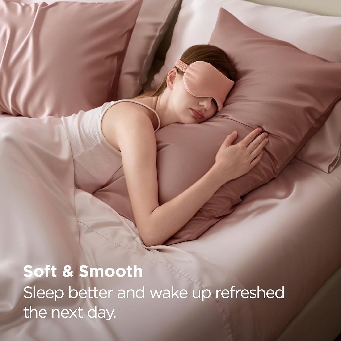 Bedsure Satin Pillowcase for Hair and Skin Queen, Similar to Silk Pillow Cases, Pillow Cases Set of 2 with Envelope Closure, College Dorm Room Decor,Rose Cloud, 20x30 Inches, 2pcs