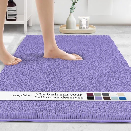 MAYSHINE Plush Shaggy Chenille Bath Mat | Extra Soft, Super Absorbent, Non-Slip Bathroom Rug | Fluffy Microfiber, Area Rug Sets for Bathroom Floor, Kitchen, Living Room | 59"x31" | Lavender