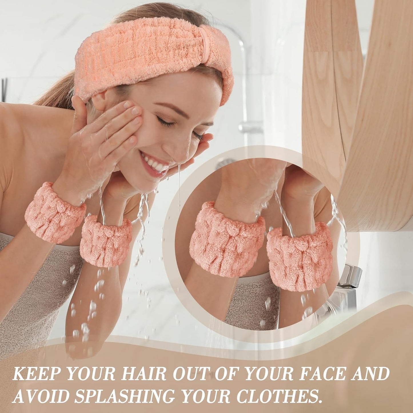 Spa Headband and Wristband Set - 3-Piece Skincare Headbands & 6-Piece Wrist Spa Wristbands for Women,Facial Hairbands for Washing Face, Makeup, Sports, Yoga, Headband for Washing Face