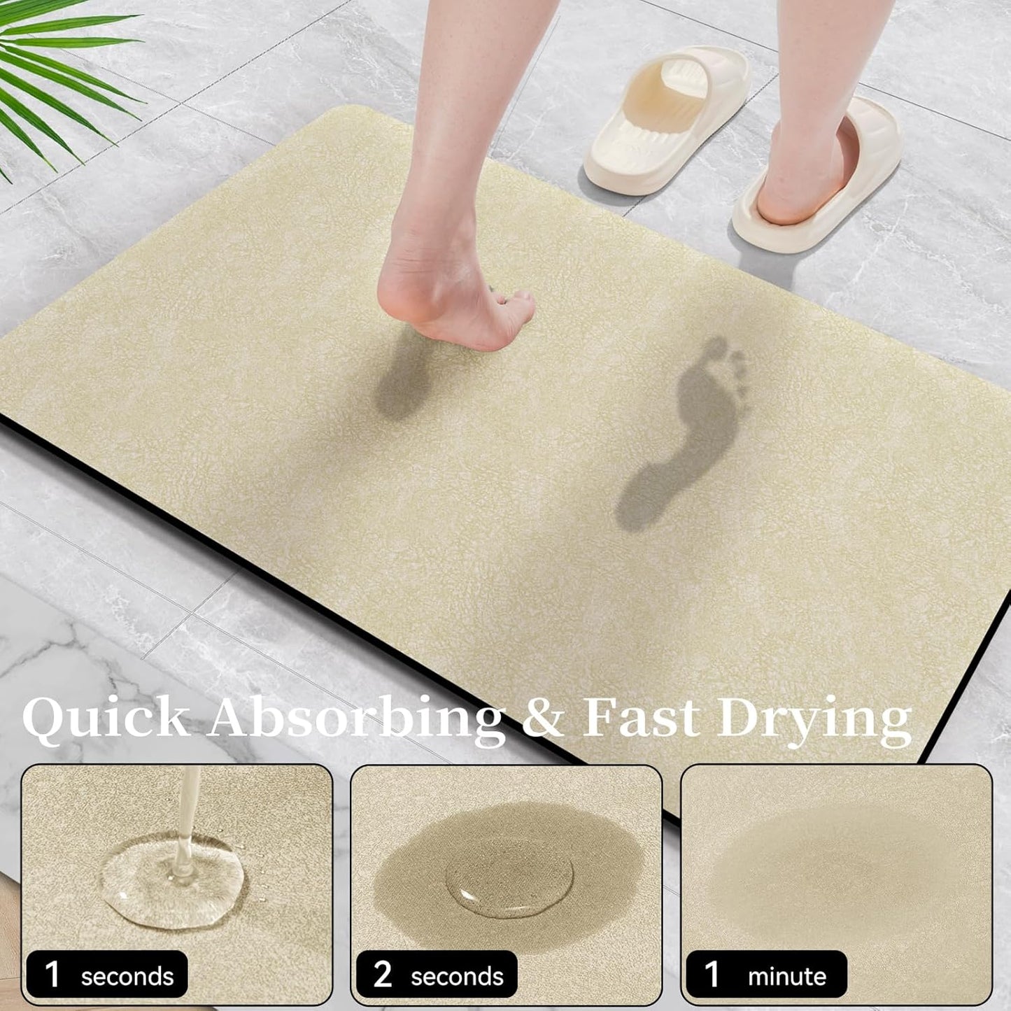 Bathroom Mat Rugs 47x17, Long Diatomaceous Earth Bath Mat Large Quick Dry Bath Mat Non Slip Rubber Backed Super Absorbent Shower Mat, Thin Bathroom Runner Rugs Floor Mat Fit Under Door, Beige